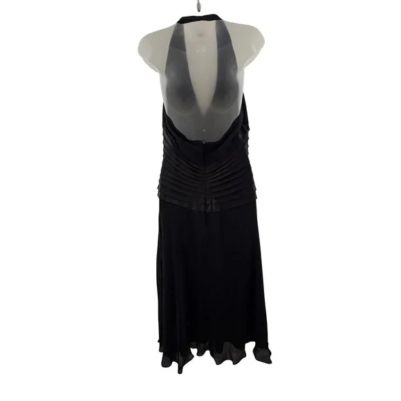 Vintage Tadashi Dress Womens 10 Black Silk Halter Pleated Y2K Gown Whimsigoth - Picture 3 of 16